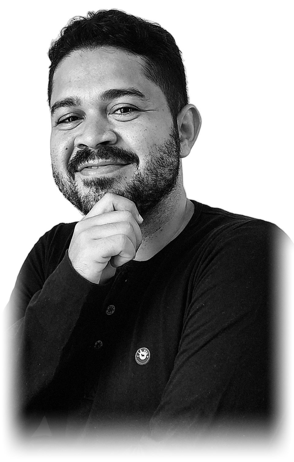 Retrato de Alan Leão em preto e branco