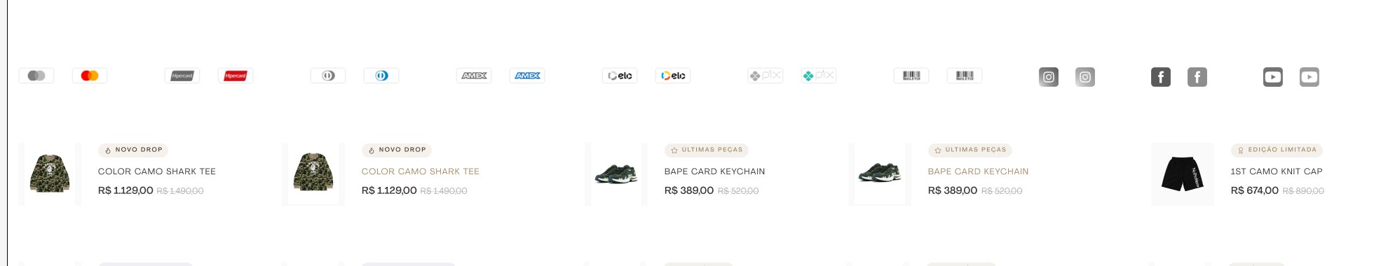 Componentes de lista de produto no estado padrão e em hover