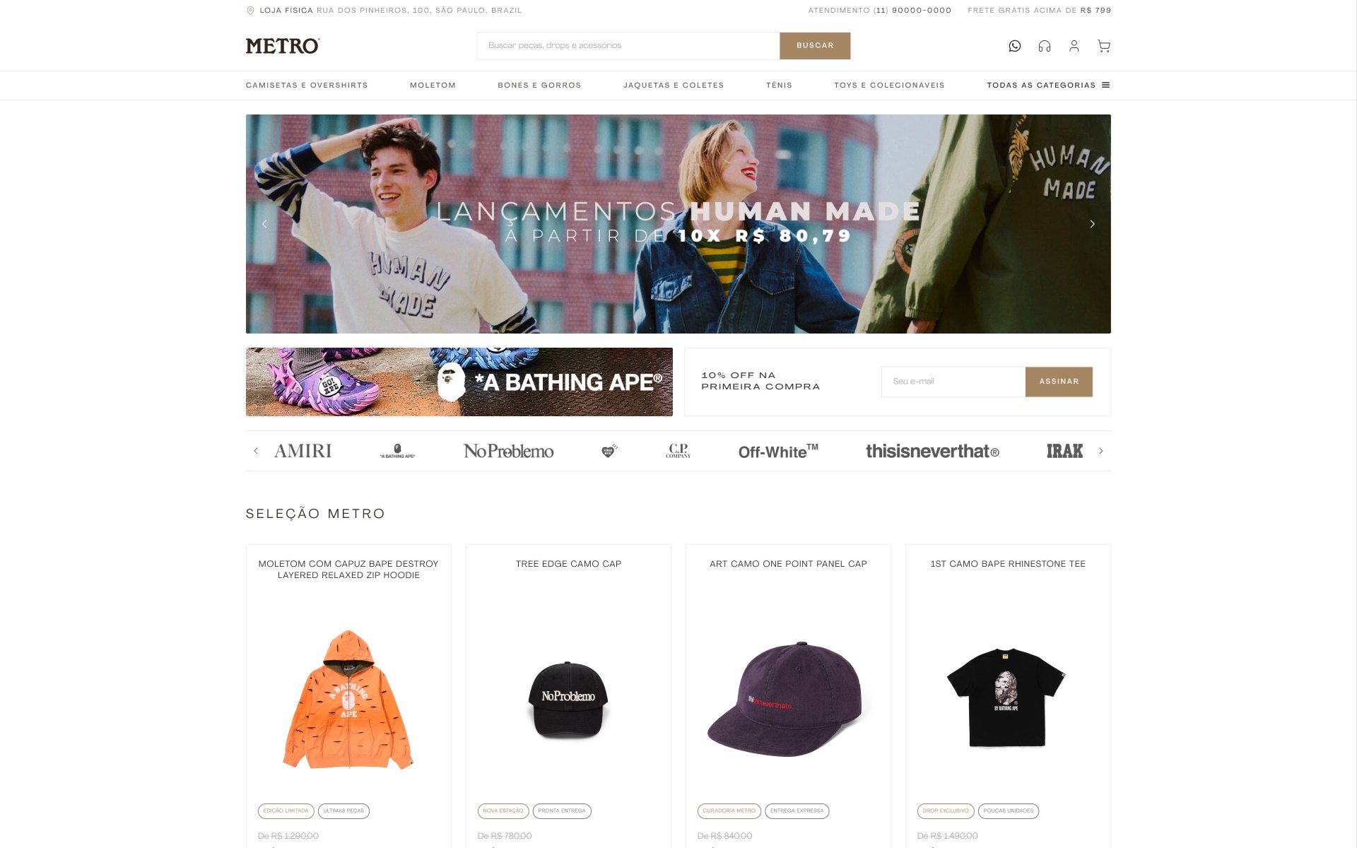 Página inicial da METRO no desktop, com banner de lançamentos, marcas e vitrine de produtos